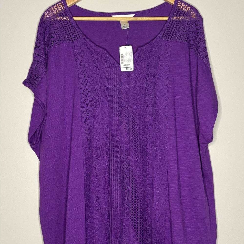 CJ Banks Women’s Top Purple w/Lace Detail NWT 3X